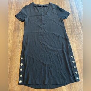 Madewell Black V Neck Dress with Button Detail at Hem - Size S